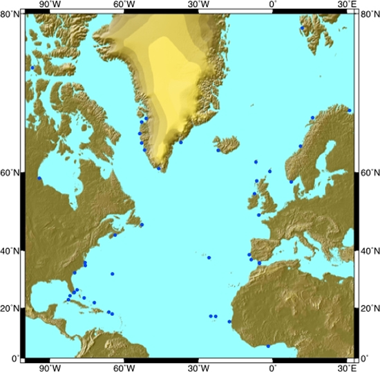 North Atlantic sea level sites