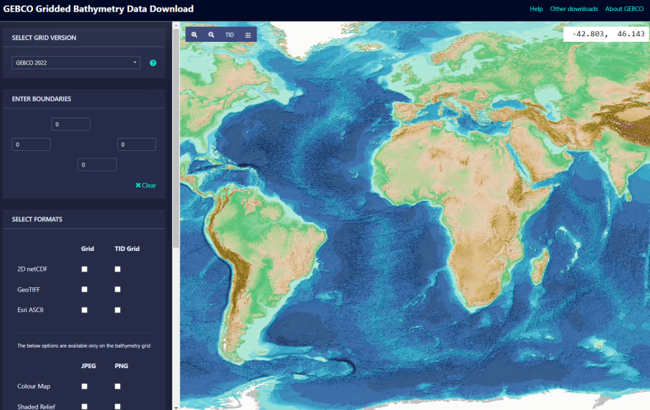 Access the GEBCO grid download application