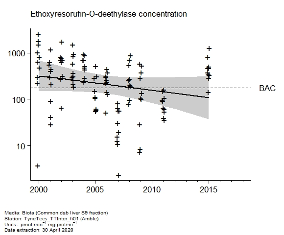 Raw data with assessment of  ethoxyresorufin-o-deethylase in biota at Amble