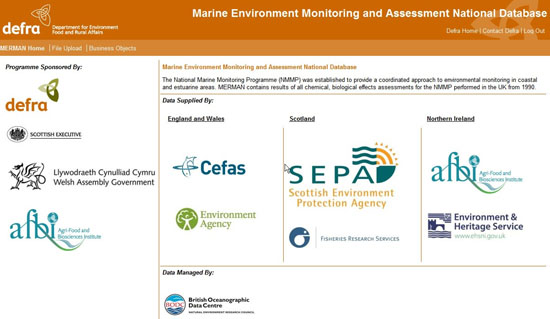 Captured image of the MERMAN database home-page