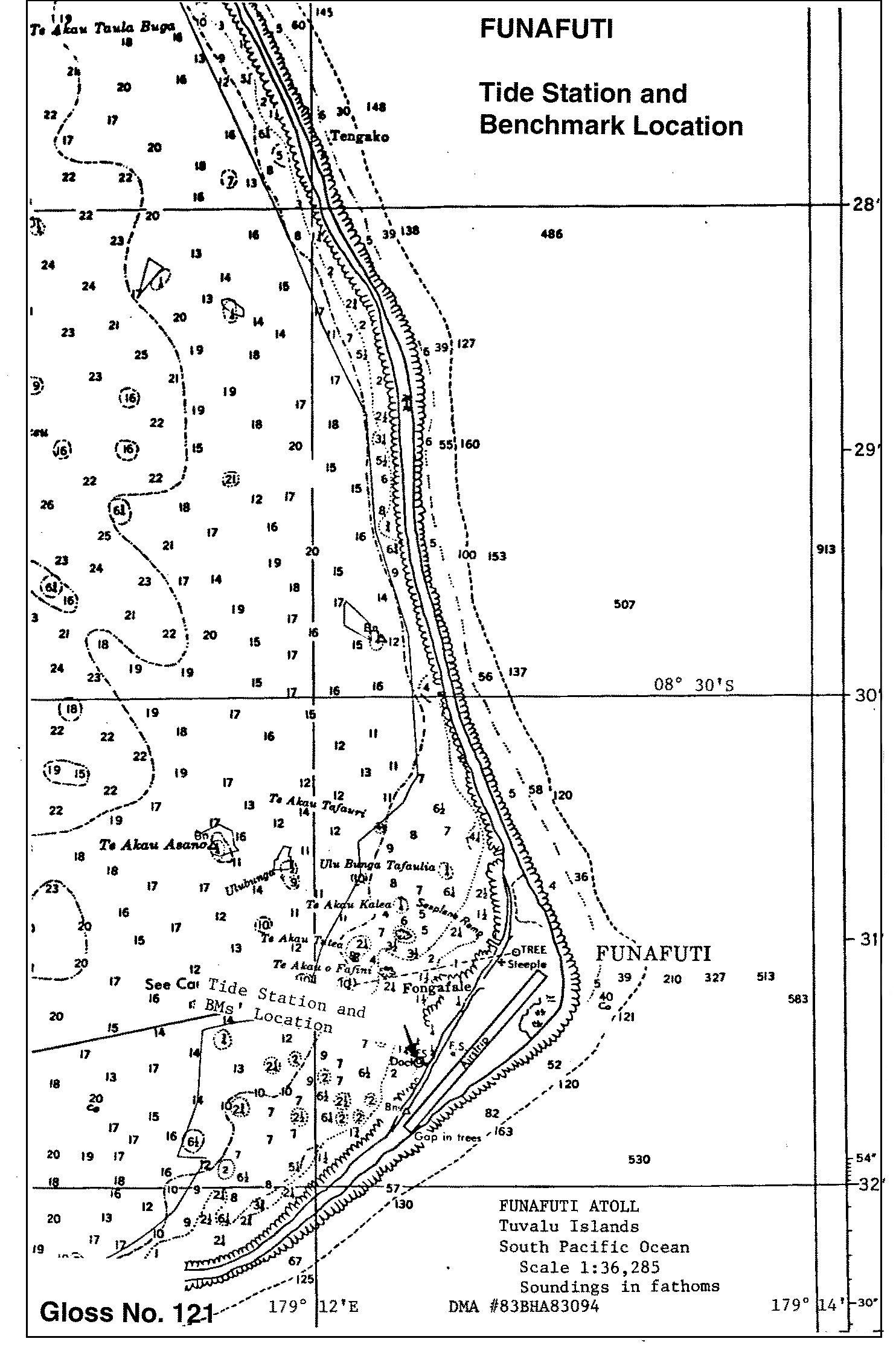Location map for Funafuti, Ellice Is., Tuvalu
