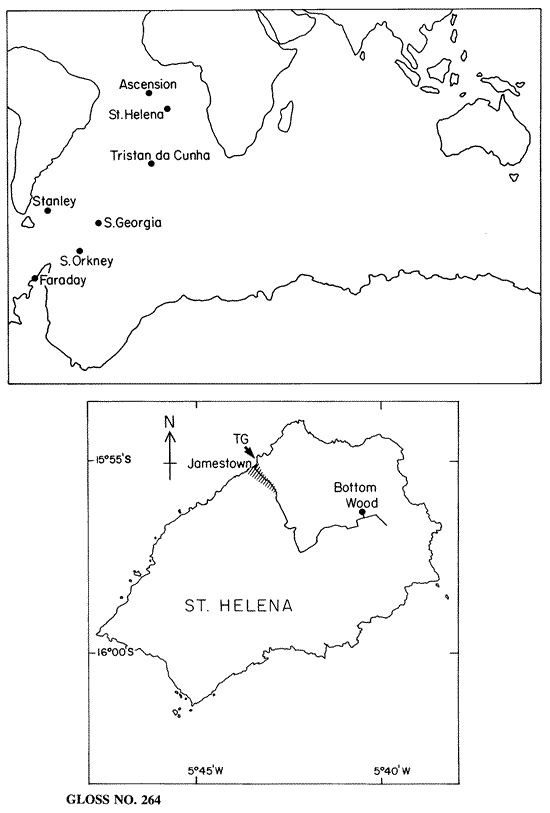 Location map for St. Helena, U.K.