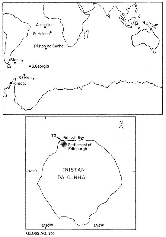 Location map for Edinburgh, Tristan da Cunha, U.K.