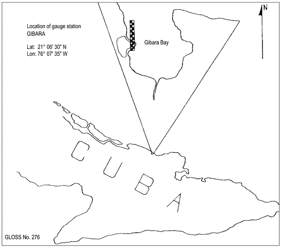 Location map for Gibara, Cuba