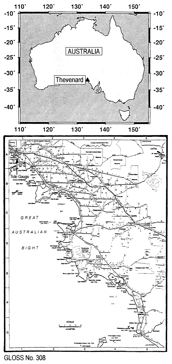Location map for Thevenard, Australia