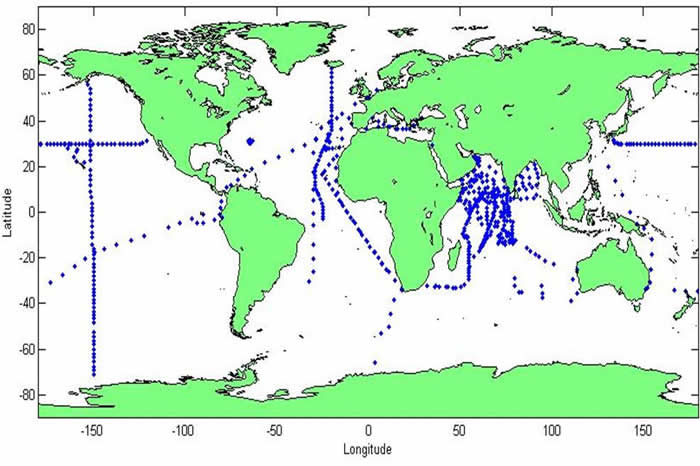 Global map showing aerosol data locations